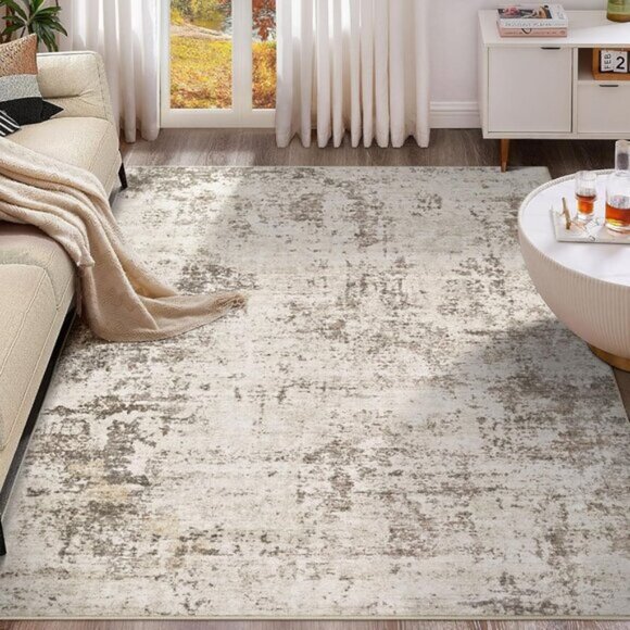 New 5x7 Dark Brown Rug, Washable Modern Abstract Non-Slip Carpet for Any Room - Picture 1 of 9